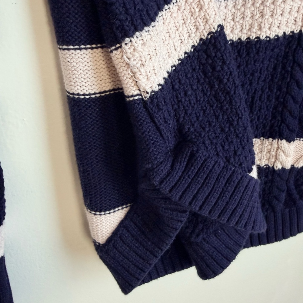 GAP Navy and Cream Striped Turtleneck Sweater with Various Cable Knit Design - Picture 2 of 15